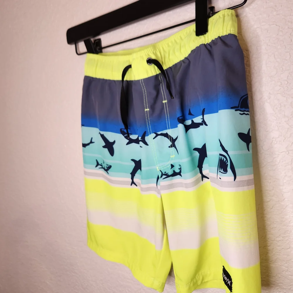 Hurley Boy's 7 8 Way Stretch UPF+50 Drawstring Waist Swim Short Shark Print